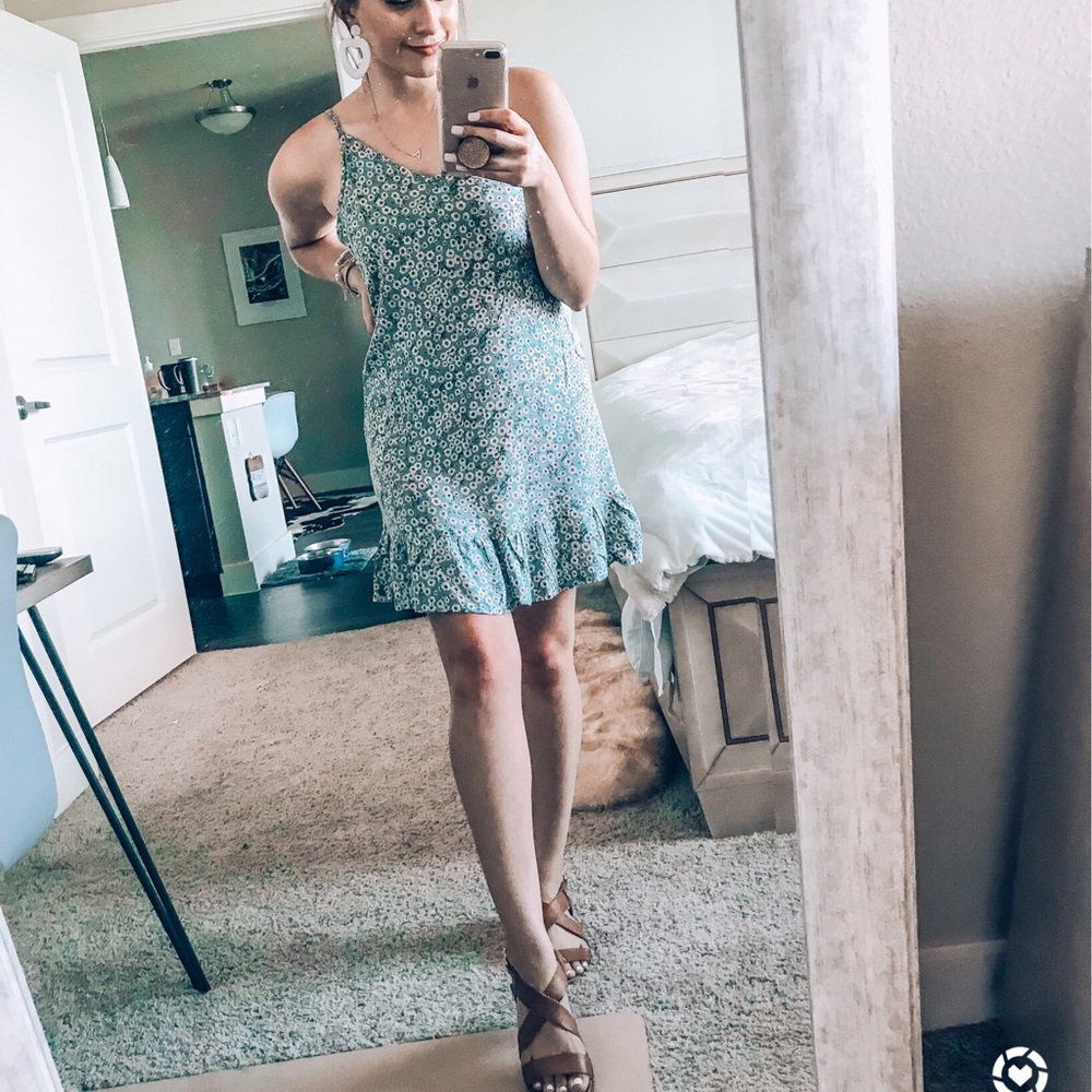 Floral Slip Dress - Light Greenish/Blue